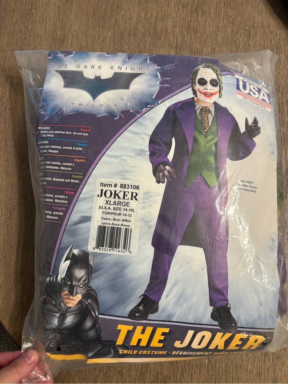 Batman The Dark Knight Joker Outfit Halloween Kids Size XL 14-16 Made In USA